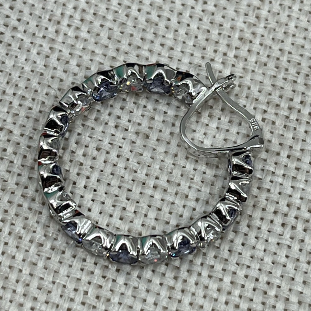 Bella Luce 925 Sterling Silver Tanzanite CZ Diamond Inside Out Hoop Earrings - Picture 12 of 16